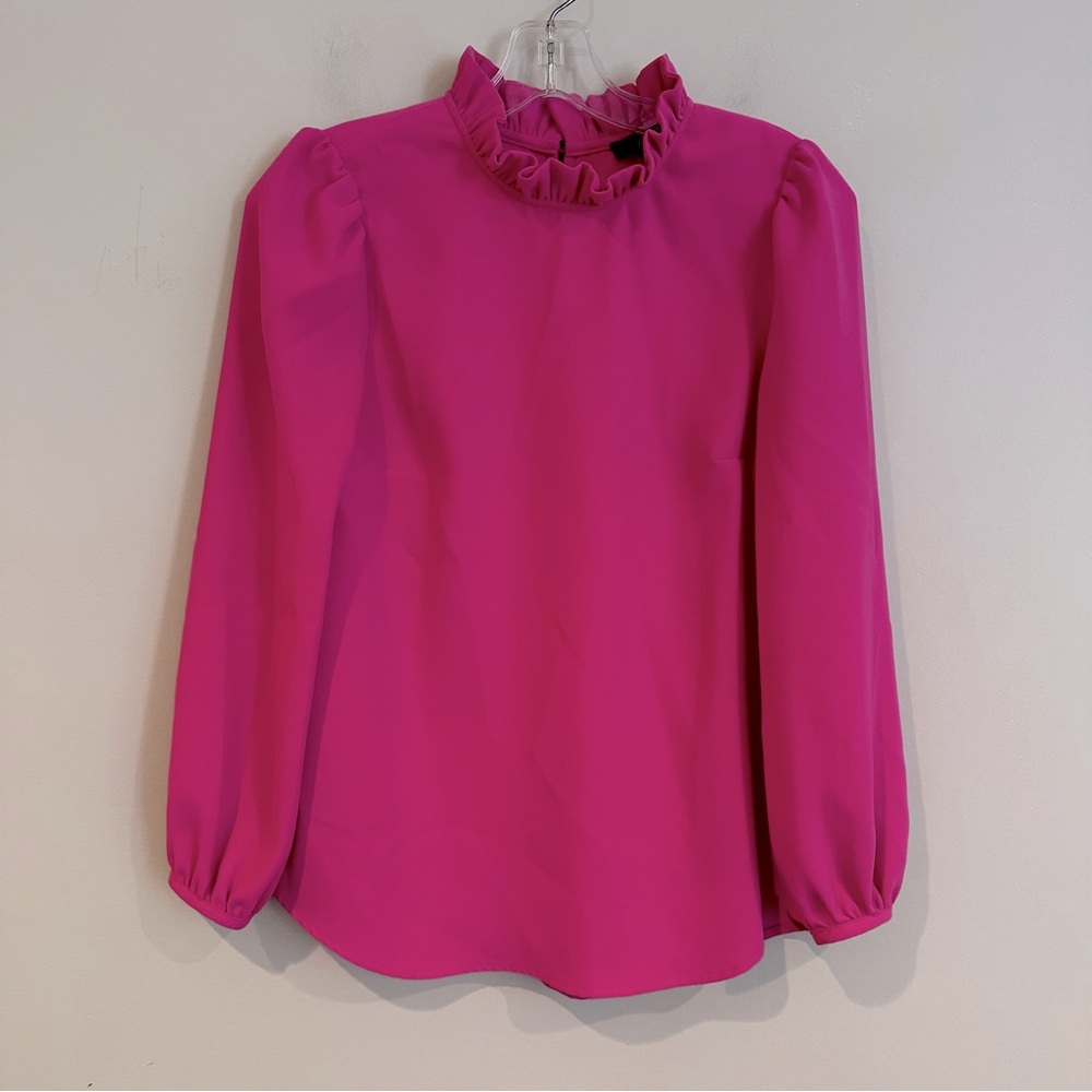 J. Crew Ruffle Collar 365 Crepe Blouse Women''s XS Pink Career Classic Dainty‎ - Picture 4 of 11